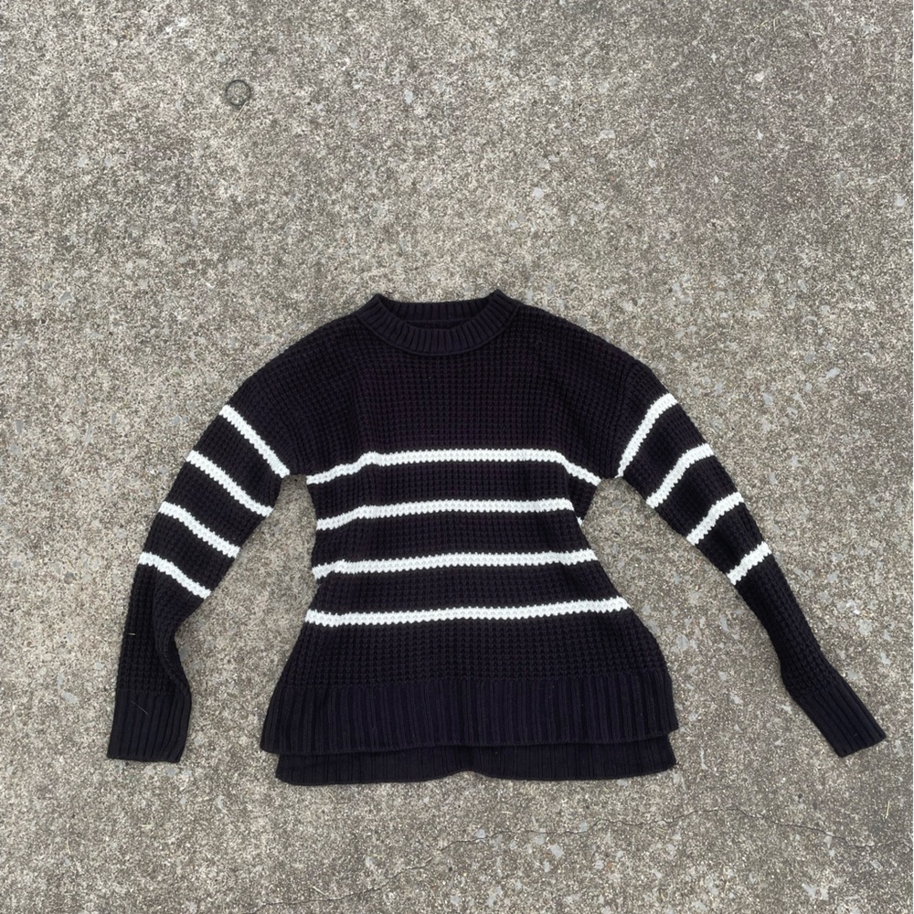 SO Women's Black and White Striped Sweater